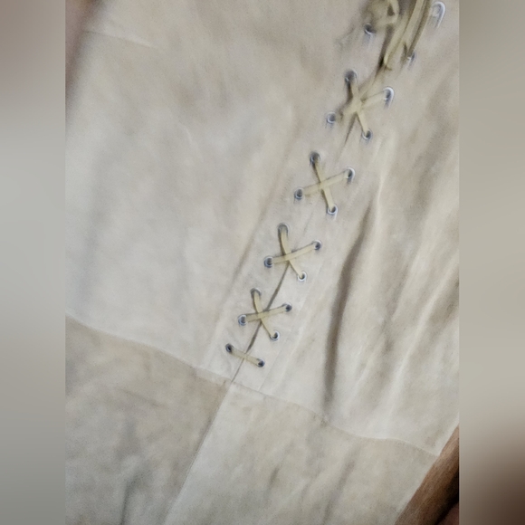 $998 NWT Polo Ralph Lauren Suede Leather Dress Lace Up Tan Sz 10 Soft FLAW - Picture 8 of 15